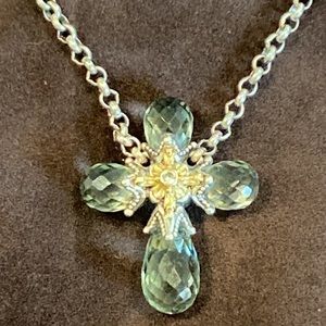 Konstantino Pythia Cross Pendant Necklace in Sterling Silver with Prasiolite.